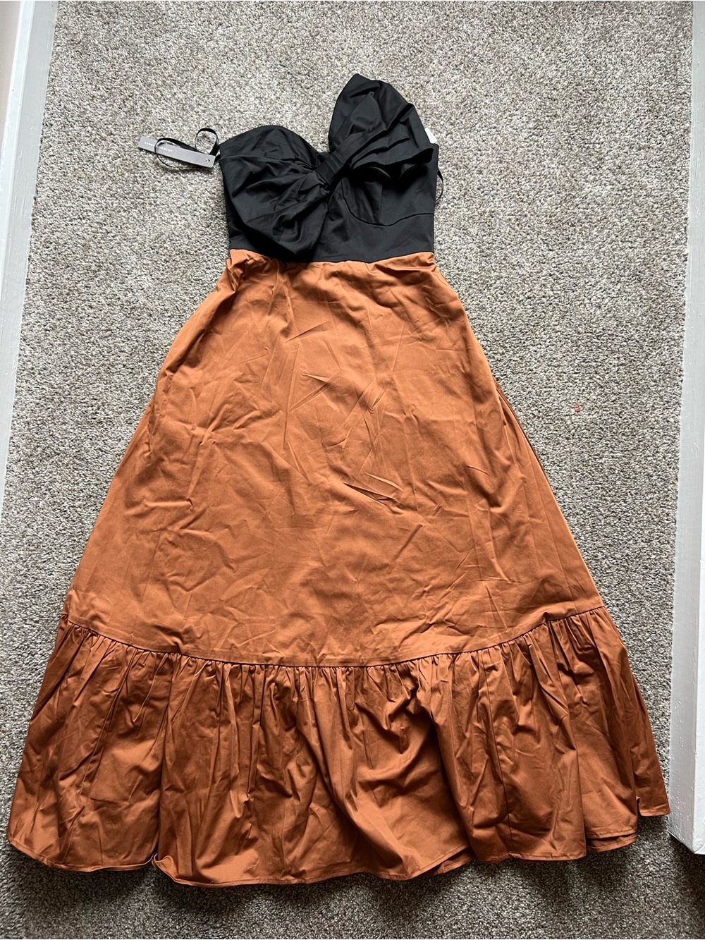 Anthropologie Strapless Dress in Black and Rust Orange